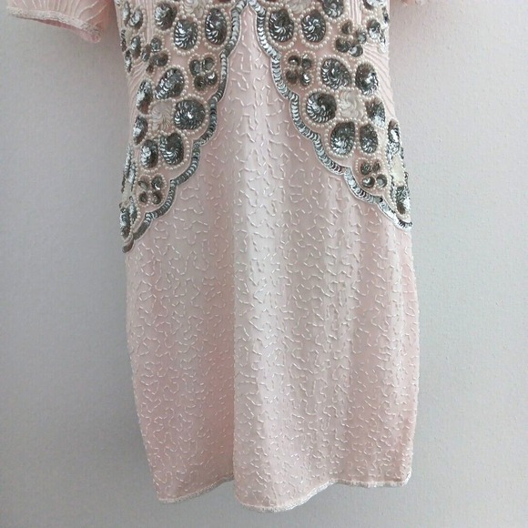NOS Jennifer Evening Gown MED Pink Midi Silk Bead‎ Sequin Keyhole Barbicore Glam - Picture 5 of 16